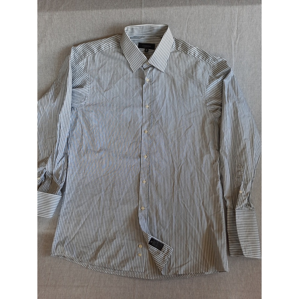 Cadini Men Neck Size.16 Stripe Dress Shirt Long Sleeve Pure Cotton Made in Italy